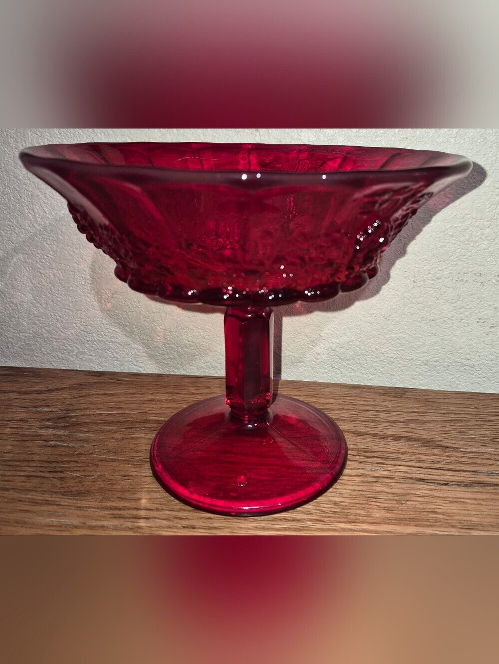 Vintage Ruby Red Glass Pedestal Compote Bowl